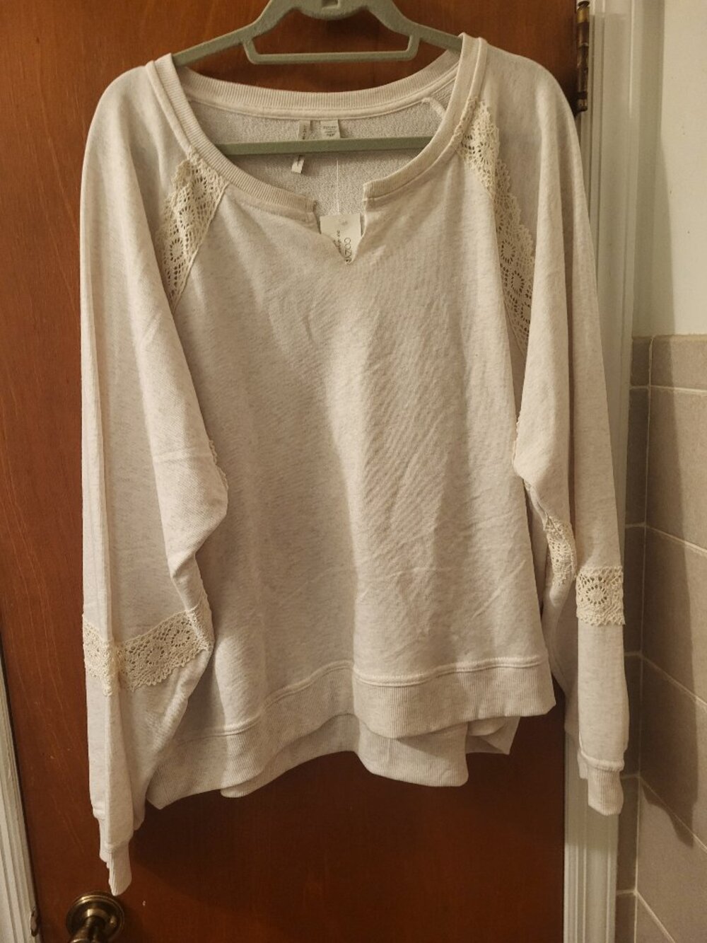Cato Cream Live Well CozyKnit French Terry Split V-Neck Sweatshirt (nwt)
